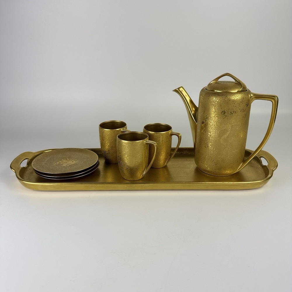 Antique 24k Weeping Gold Chintz Coffee Service, Epiag, RS Tilowitz, MZ Austria